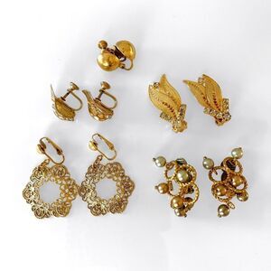 Vintage Gold Clip On Earrings Lot